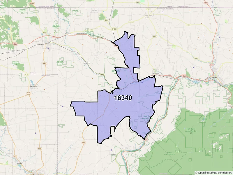 Map of ZIP Code 16340 — Pittsfield, PA