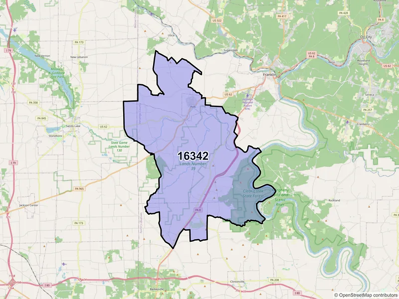 Map of ZIP Code 16342 — Polk, PA