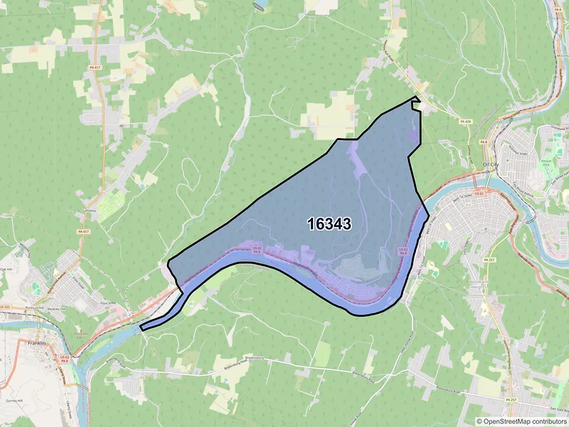 Map of Reno, Pennsylvania and ZIP codes