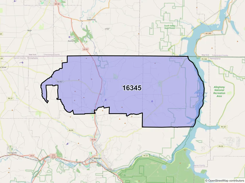 Map of ZIP Code 16345 — Russell, PA