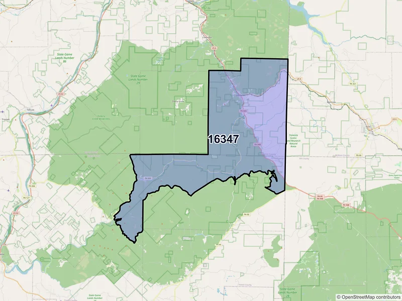 Map of ZIP Code 16347 — Sheffield, PA