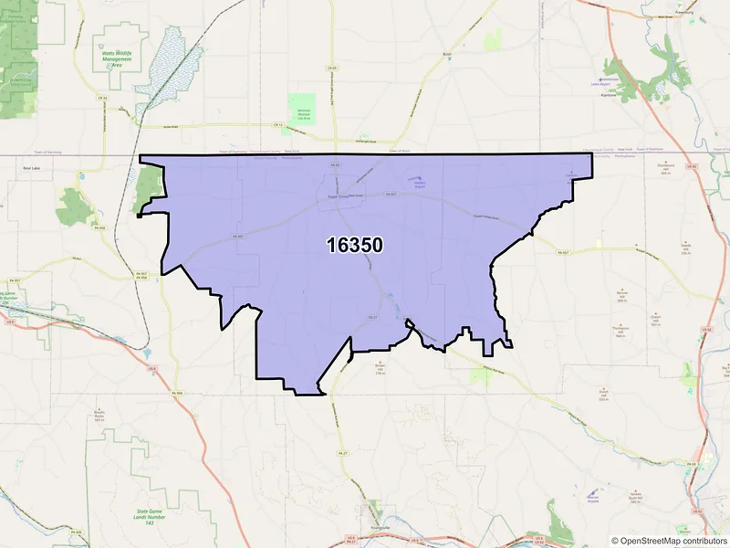 Map of ZIP Code 16350 — Sugar Grove, PA