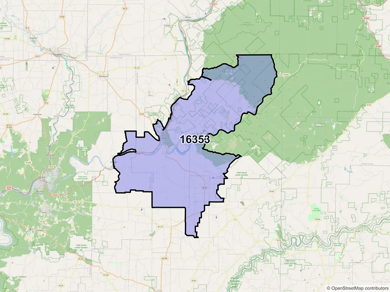 Map of ZIP Code 16353 — Tionesta, PA