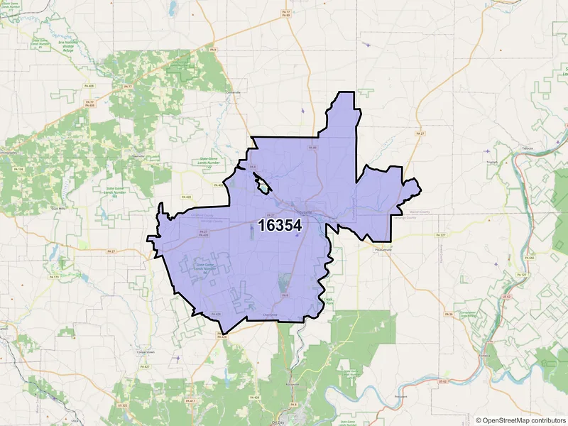 Map of ZIP Code 16354 — Titusville, PA