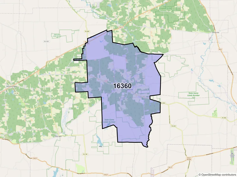 Map of ZIP Code 16360 — Townville, PA