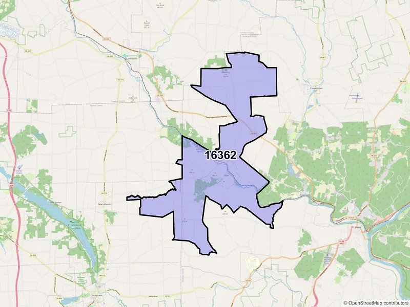 Map of ZIP Code 16362 — Utica, PA