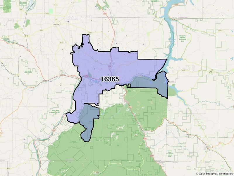 Map of ZIP Code 16365 — Warren, PA