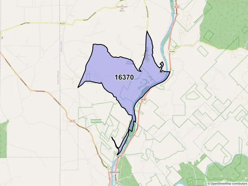 Map of West Hickory, Pennsylvania and ZIP codes