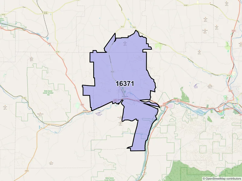 Map of ZIP Code 16371 — Youngsville, PA