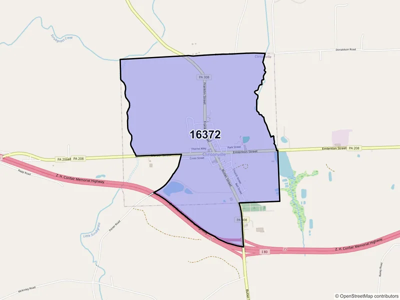 Map of Clintonville, Pennsylvania and ZIP codes