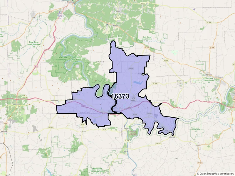 Map of ZIP Code 16373 — Emlenton, PA