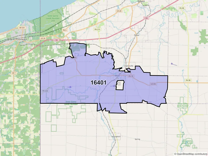 Map of ZIP Code 16401 — Albion, PA