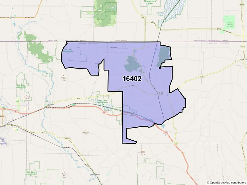 Map of ZIP Code 16402 — Bear Lake, PA