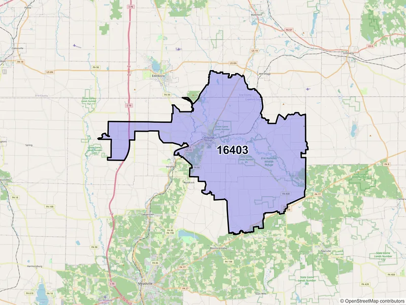 Map of ZIP Code 16403 — Cambridge Springs, PA