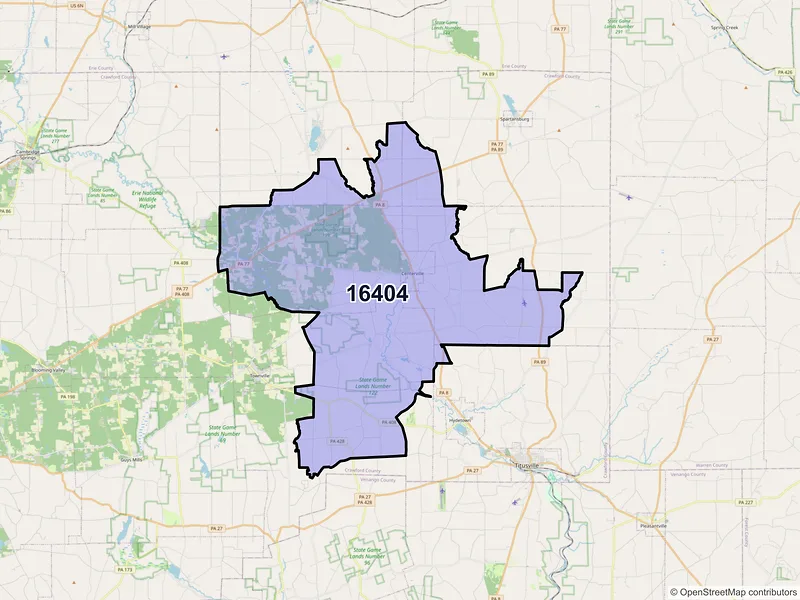 Map of Centerville, Pennsylvania and ZIP codes