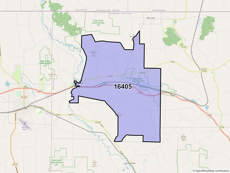 Map of ZIP Code 16405 — Columbus, PA