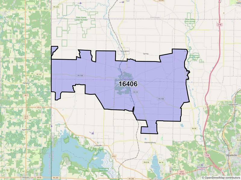 Map of Conneautville, Pennsylvania and ZIP codes