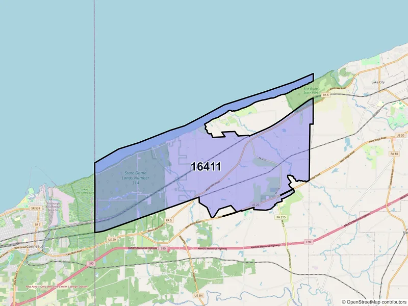 Map of ZIP Code 16411 — East Springfield, PA