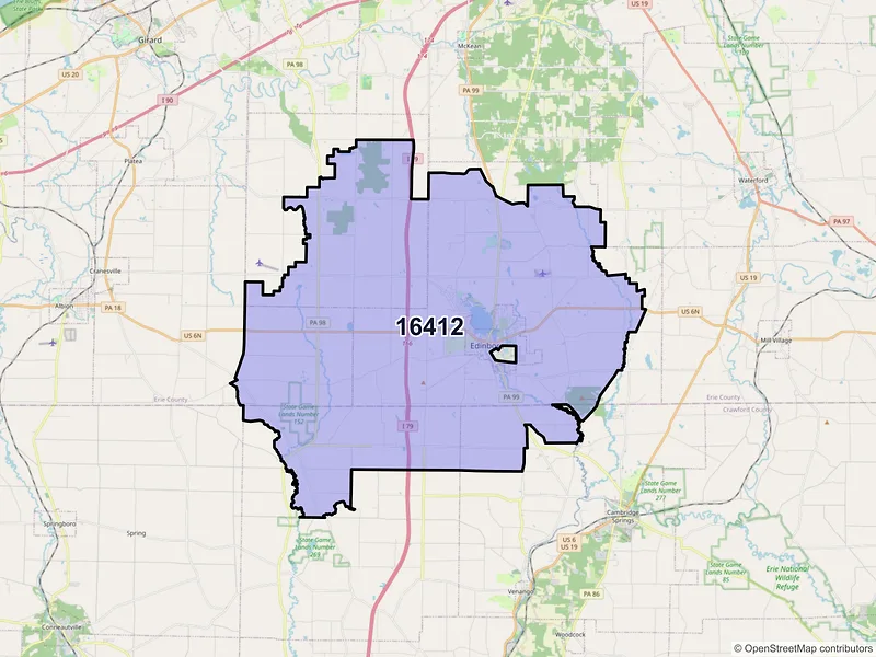 Map of ZIP Code 16412 — Edinboro, PA