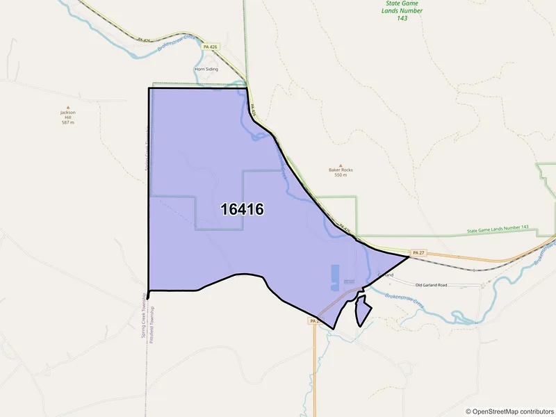 Map of Garland, Pennsylvania and ZIP codes