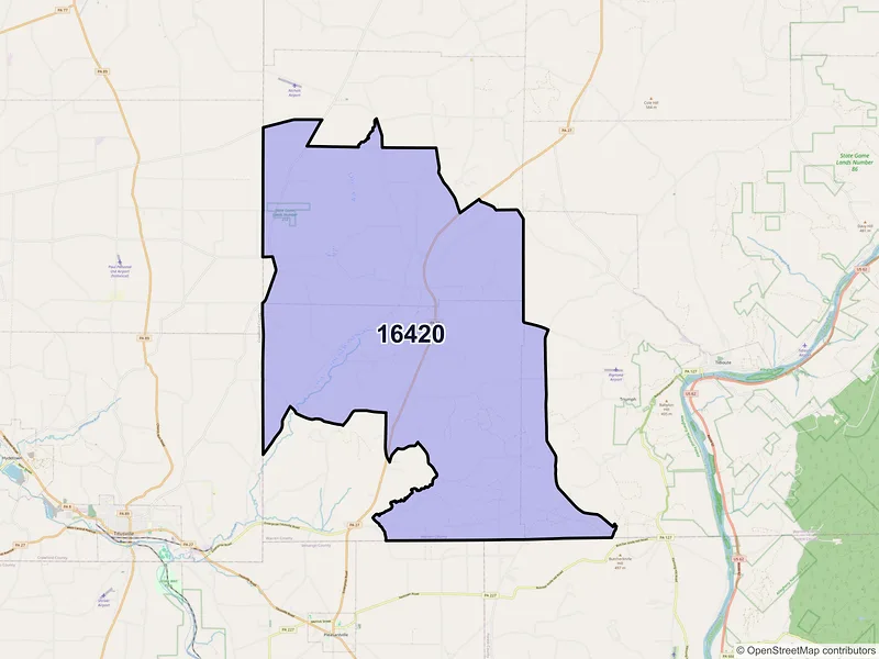 Map of ZIP Code 16420 — Grand Valley, PA