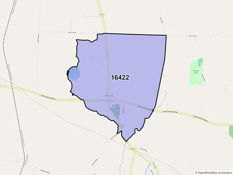 Map of Harmonsburg, Pennsylvania and ZIP codes