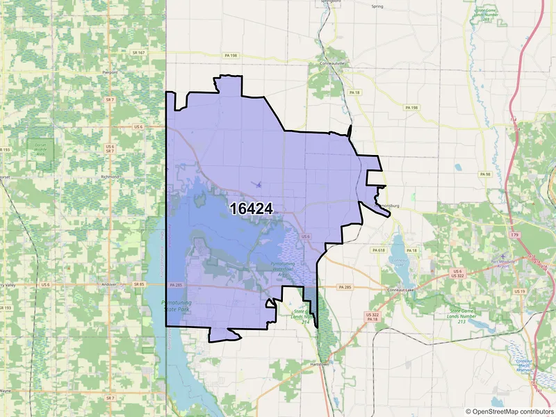Map of ZIP Code 16424 — Linesville, PA