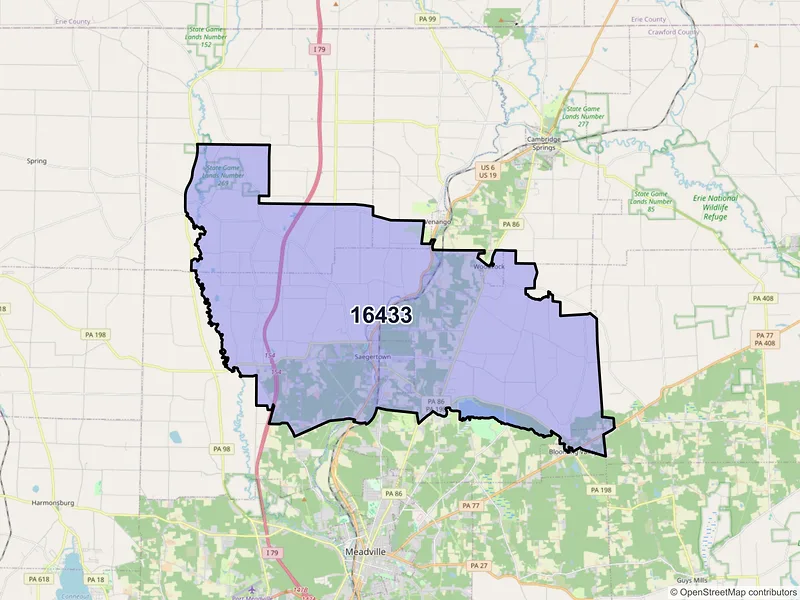 Map of ZIP Code 16433 — Saegertown, PA