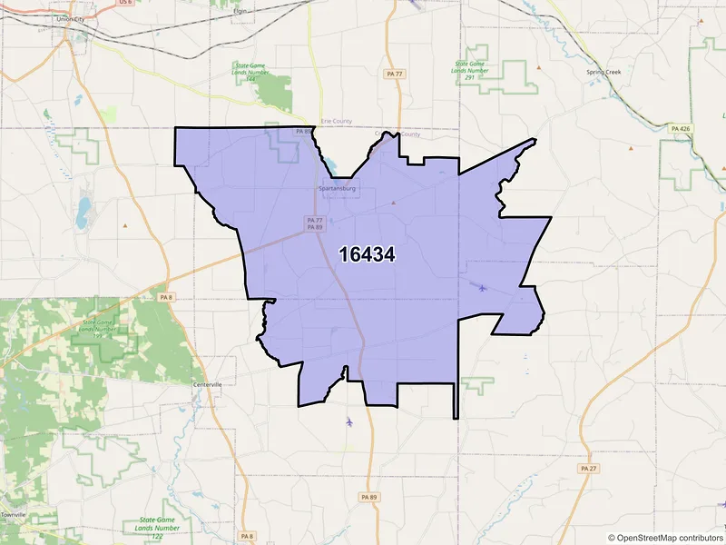 Map of ZIP Code 16434 — Spartansburg, PA