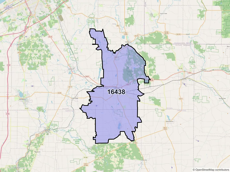Map of ZIP Code 16438 — Union City, PA