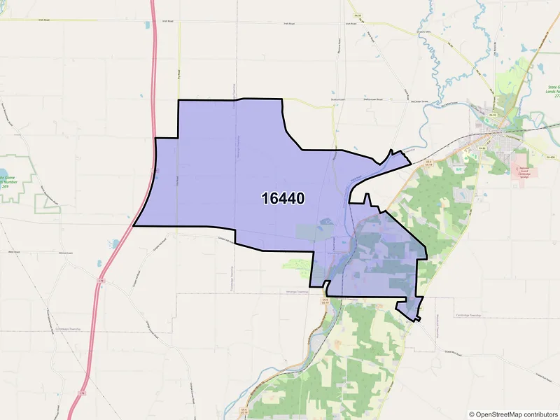 Map of ZIP Code 16440 — Venango, PA
