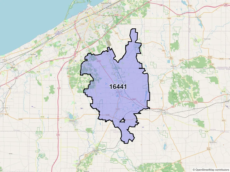 Map of Waterford, Pennsylvania and ZIP codes