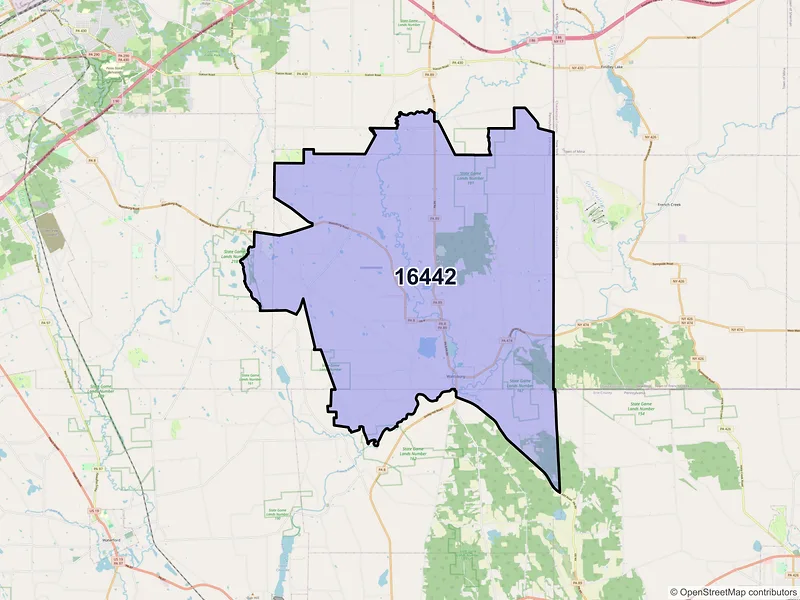 Map of ZIP Code 16442 — Wattsburg, PA