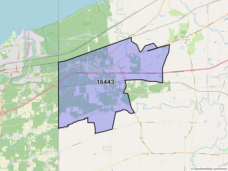 Map of ZIP Code 16443 — West Springfield, PA
