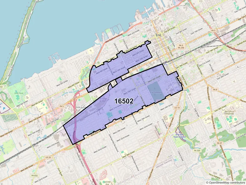 Map of ZIP Code 16502 — Erie, PA