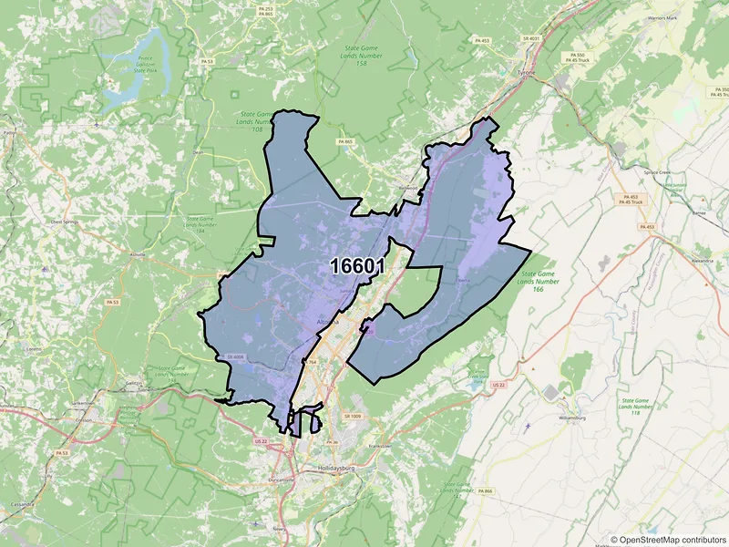 Map of ZIP Code 16601 — Altoona, PA