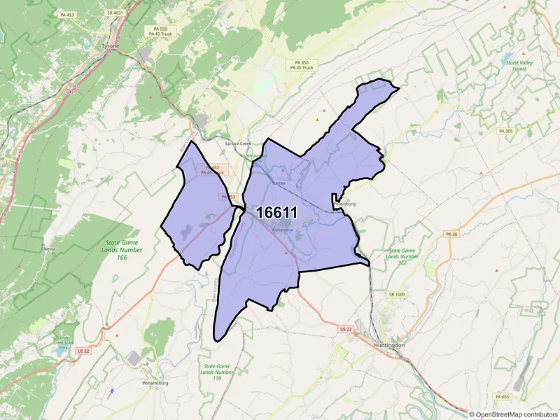 Map of ZIP Code 16611 — Alexandria, PA