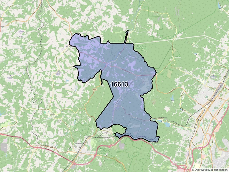 Map of ZIP Code 16613 — Ashville, PA