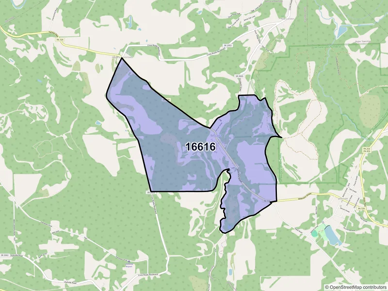 Map of ZIP Code 16616 — Beccaria, PA