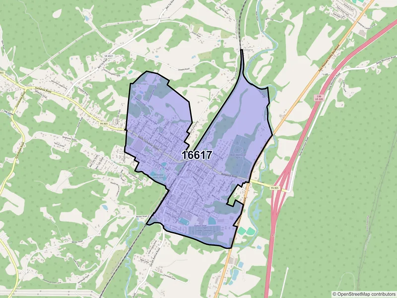 Map of ZIP Code 16617 — Bellwood, PA