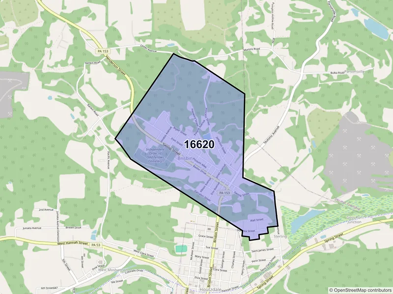 Map of Brisbin, Pennsylvania and ZIP codes