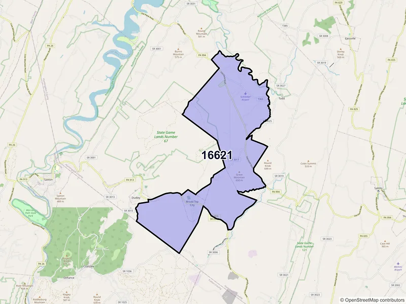 Map of ZIP Code 16621 — Broad Top, PA