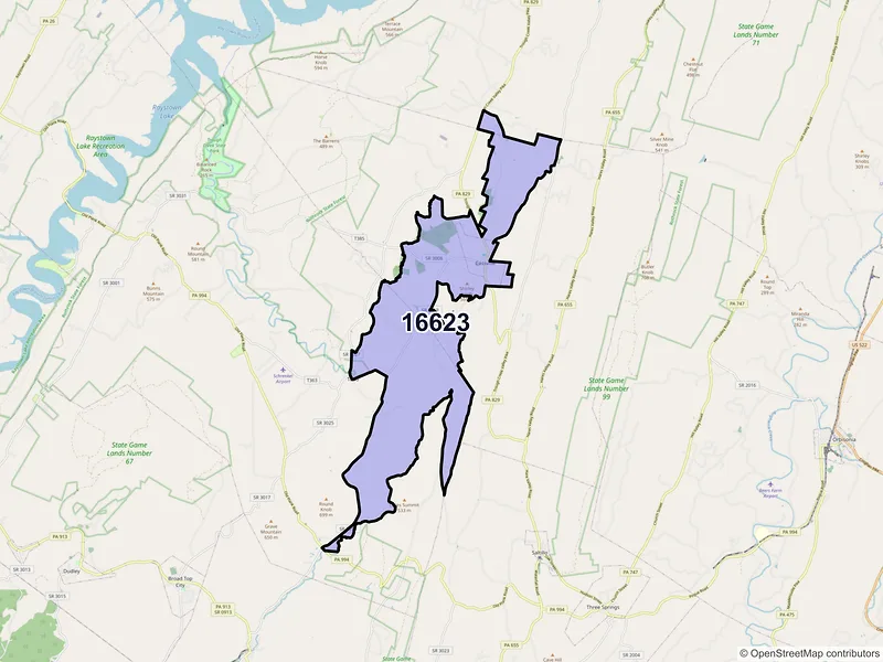 Map of ZIP Code 16623 — Cassville, PA