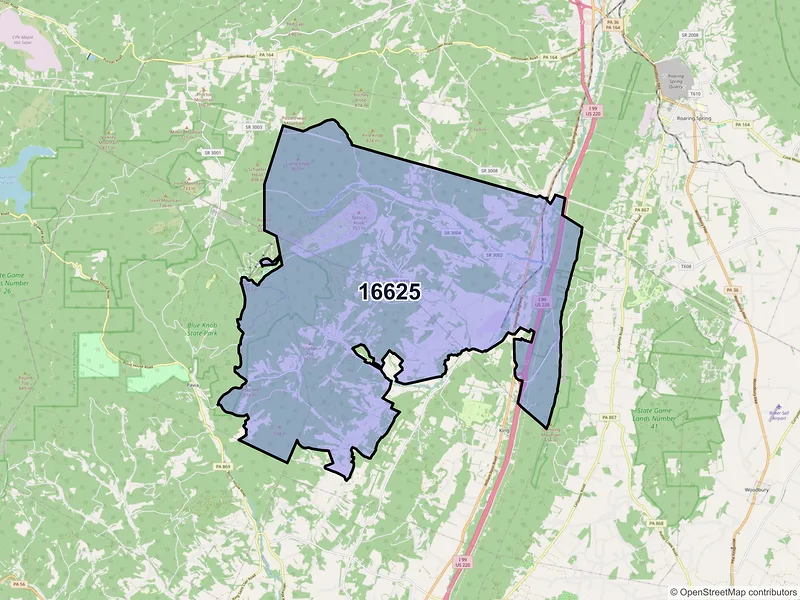 Map of ZIP Code 16625 — Claysburg, PA