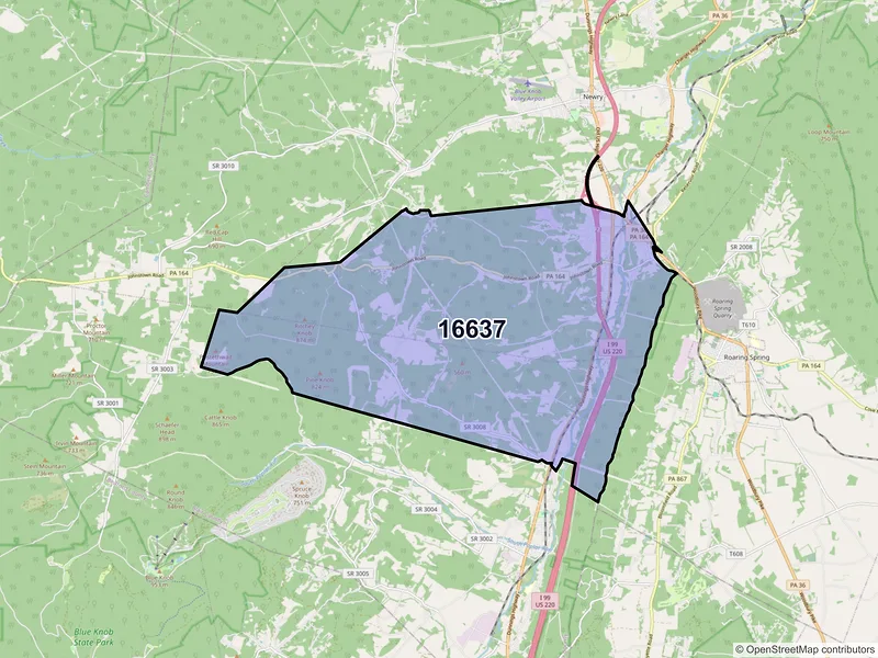 Map of ZIP Code 16637 — East Freedom, PA