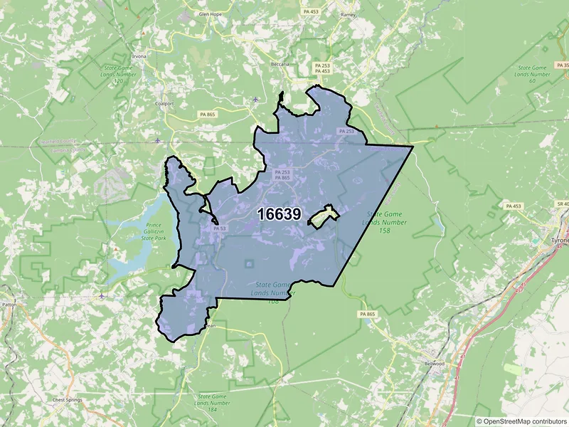 Map of ZIP Code 16639 — Fallentimber, PA