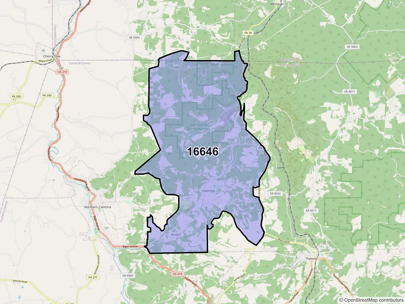 Map of ZIP Code 16646 — Hastings, PA