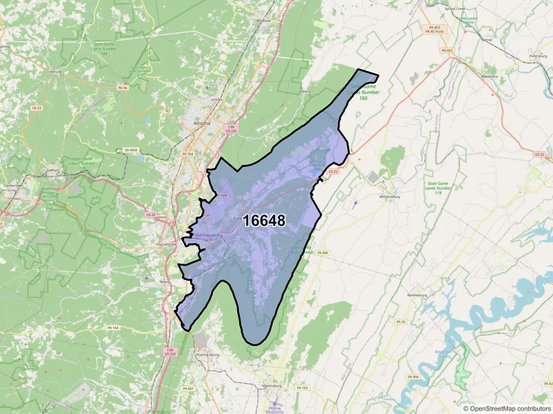 Map of Hollidaysburg, Pennsylvania and ZIP codes