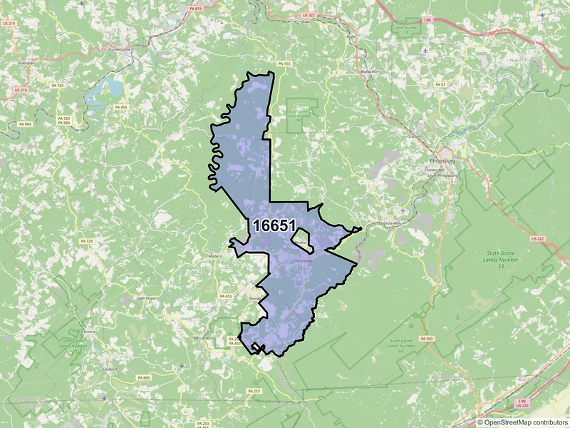 Map of ZIP Code 16651 — Houtzdale, PA