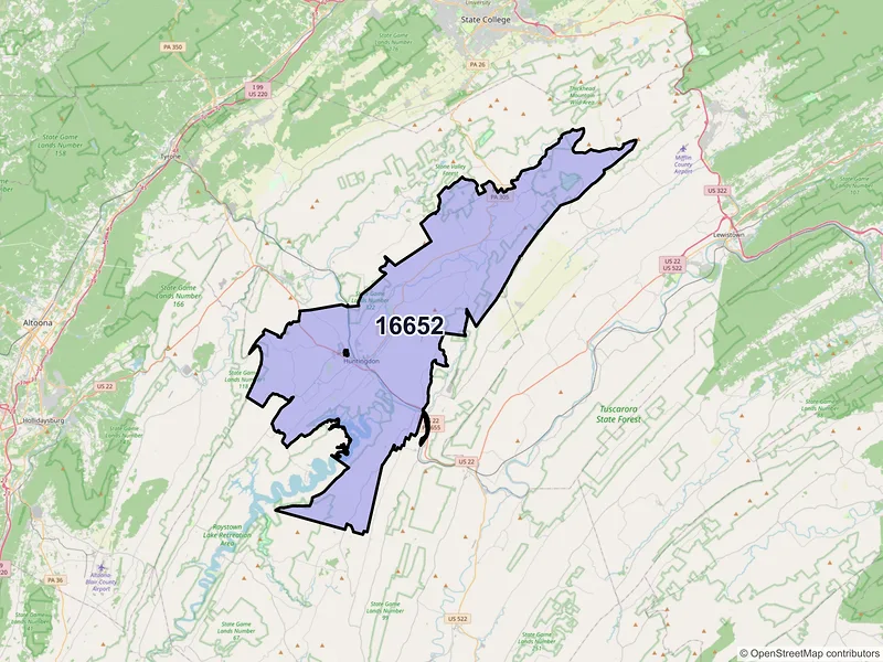 Map of ZIP Code 16652 — Huntingdon, PA